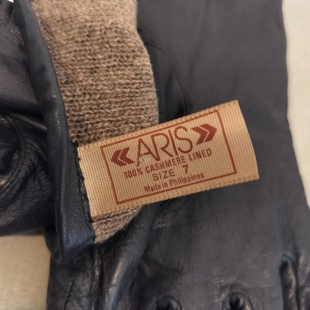 Aris Leather Gloves Cashmere Lined Vintage Black